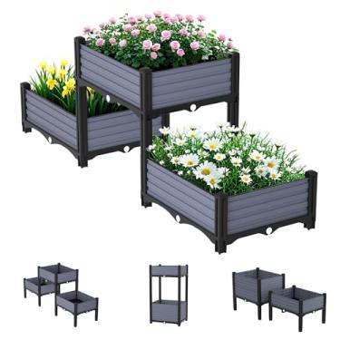 Imagem de AprilGarden Canteiro de jardim elevado com hastes de suporte reforçadas, grade de drenagem, opções de várias combinações para vegetais, flores e ervas, ideal para jardinagem de varanda e pátio