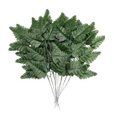 Imagem de hhdatc 24 peças de folhas de samambaia verde de seda artificial, flores e palitos de folhas realistas para cemitério, túmulo, lápide, casamento e decoração de casa