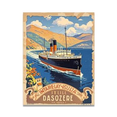 Imagem de Impressão em tela vintage navio a vapor italiano antigo - Carimbo de papel envelhecido 40 x 52 cm