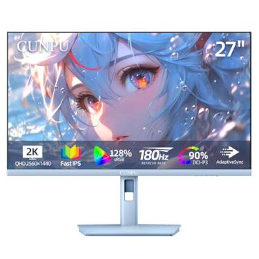 Imagem de CUNPU Monitor Gamer Azul Pastel De 27 Polegadas, Qhd 2560X1440, Ips Rápido, 180 Hz, 90% Dci-P3, Sincronização Adaptável, Alto-Falante Integrado, Suporte Ajustável Em Altura/Giro/Inclinação/Pivô, Hdm