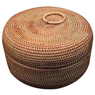 Imagem de Cesta de piquenique de outono com trama de vime, caixa organizadora redonda, frutas secas, doces, lanches, sobremesa, recipiente de armazenamento de alimentos com tampa