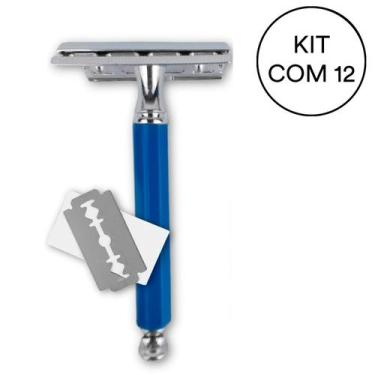 Imagem de Kit 12 Aparelho De Barbear Aço Inox E Cabo Plástico Azul - NYBC Beauty
