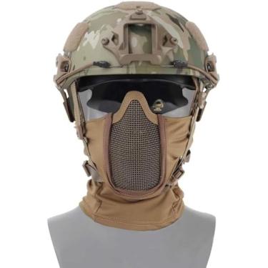 Imagem de Conjunto De Capacete De Proteção Tático De Airsoft Paintball, Máscara De Malha De Balaclava Com Proteção Facial Completa Em Estilo Ninja Para Jogos De Caça Selvagem, TAN, 27 * 32CM