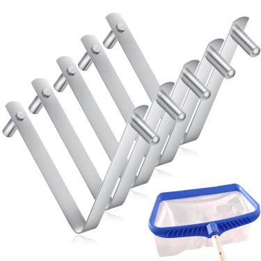 Imagem de LOVUFIR 5 clipes de mastro de piscina, clipe de escova de piscina em aço inoxidável em forma de V - 304 clipes de bloqueio duplo à prova de ferrugem para escova de piscina/spa, rede de escumadeira