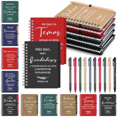 Imagem de Resurhang 40 peças de presente cristão espanhol 20 cadernos religiosos espirais 20 canetas bíblicas, diário de oração cristã, caneta esferográfica para fim de ano, formatura, dia dos pais, presente de