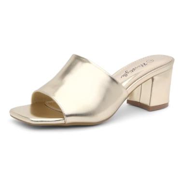 Imagem de Herstyle Sandálias femininas de salto baixo sem cadarço 2025, sandálias de salto grosso e saltos pequenos elegantes, bico quadrado | Deslizadores casuais confortáveis para o dia a dia, festa e