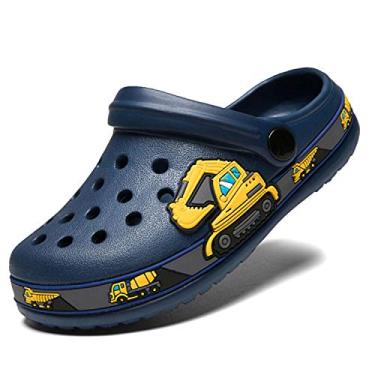 Imagem de Meidiastra chinelos infantis para meninos e meninas com estampa de desenho, pantufas infantis, sem cadarço, sandálias leves para piscina na praia, Navy/Excavator, 9 Toddler