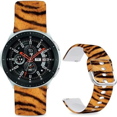 Imagem de Sjiangqiao Pulseiras estampadas com padrão compatíveis com Samsung Galaxy Watch de 46 mm/Watch 3 de 45 mm/Gear S3 Frontier/Classic/Pebble Time/V de 22 mm para homens e mulheres (listra de tigre