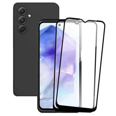 Imagem de Kit 2 Películas de Vidro 3D e Capa Capinha Preta Para Galaxy A55