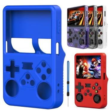 Imagem de 2 peças de silicone premium para console de jogos portátil R36S capa protetora antiarranhões capa macia vermelha e azul