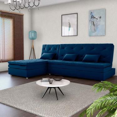Imagem de Conjunto para Sala Penelope Sofá-cama 3 Lugares com Chaise reclinável Veludo Azul - Matrix