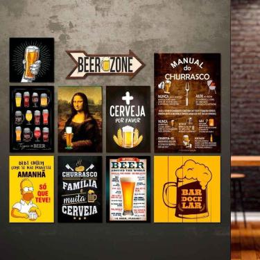 Imagem de Kit 10 Placas Decorativas Bebidas Cervejas Frases Churrasco