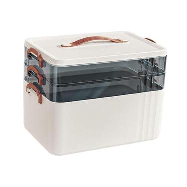 Imagem de Kokiya Caixa médica portátil, recipiente, grande capacidade, prática, elegante, com tampa, estojo de primeiros socorros, caixa de armazenamento de emergência, 3 Camadas