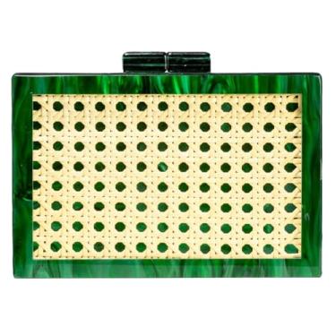 Imagem de Bolsa feminina moderna de acrílico para noite 2025 bolsa clutch elegante em tecido de vime para festa de formatura elegante, Verde escuro, One Size