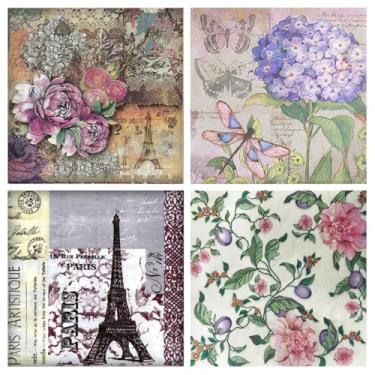 Imagem de 20 guardanapos sortidos para decoupage guardanapos de papel decorativos com 4 estilos vintage floral guardanapos de coquetel papel de seda para artesanato DIY, confecção de cartões, diário de lixo