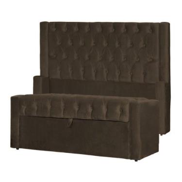 Imagem de Conjunto Cabeceira Mais Calçadeira Baú Emma Veludo Cores - DS Estofado