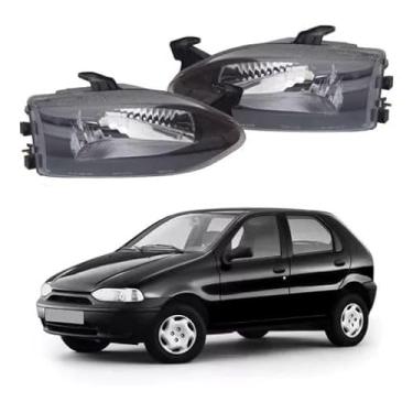 Imagem de Par Farol Palio Siena Strada 2000 99 98 97 96 Mascara Negra Lente Lisa