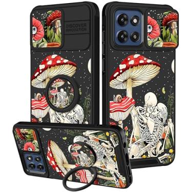 Imagem de Funermei Capa para Moto G Stylus 5G 2025 - Capa de telefone feminina bonita estética cogumelo esqueleto design exclusivo com capa de câmera e suporte de anel Funda para Motorola G Stylus 5G 2025