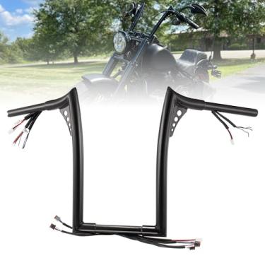 Imagem de TIGERSGATE Guiador de asa de morcego Dyna Meathook 35.6 cm Rise Softail pré-cabeado 35.6 cm Fat Ape Hanger para Harley Softail Standard Street Bob Slim Heritage 2016-2017 Dyna Low Rider S, preto