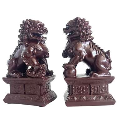 Imagem de Bellaa 20164 Suportes de livros de leão decorativos vintage terminais de livro antiderrapante suporte resistente retrô antiguidades estátua de guardião riqueza porsperidade par fu foo cães