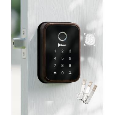 Imagem de Fechadura inteligente com impressão digital Fechadura de porta de entrada 4 em 1 Smart (bronze vermelho nuvem)