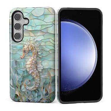 Imagem de Punmada Capa para Samsung Galaxy S25 Plus, capa rígida híbrida de silicone à prova de choque para Samsung Galaxy S25 Plus, vidro submarino 3D, estampa de cavalo-marinho