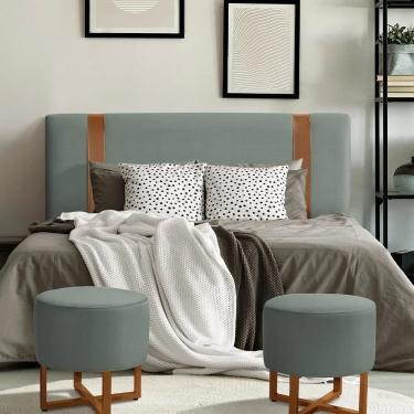 Imagem de Cabeceira Queen Estofada Zeus 160cm Com Cintos De Couro Veludo Cinza Chumbo