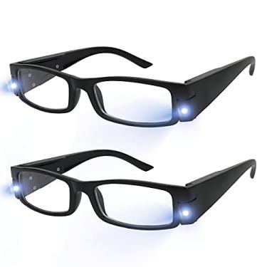 Imagem de Yogo Vision Óculos De Leitura Com Luz Led Brilhante, Lupa, Leitor Noturno, Feminino, Masculino, Transparente, Pacote 2 - Pretos, 1,5