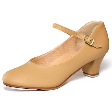 Imagem de Linodes Sapato De Sapateado Feminino Couro Sintético Com Tira No Tornozelo E Salto Alto 1,55'' - Marrom 11M