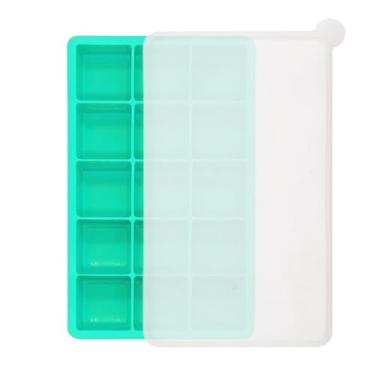 Imagem de XFSPYY Bandeja grande para cubos de gelo com tampa, moldes quadrados de silicone, bandeja para fazer gelo de fácil liberação, sem BPA para coquetéis e uísque (verde menta, 15 treliças)
