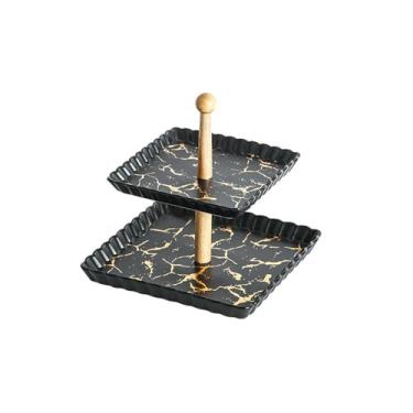 Imagem de Prato de frutas duplo quadrado de cerâmica estilo nórdico personalizado - camada dupla preta