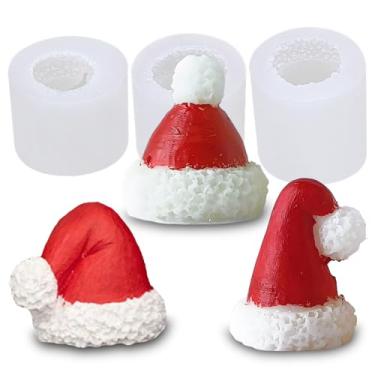 Imagem de Wehous 3 peças mini chapéu de Natal moldes de sabão de vela de silicone, chapéu festivo para fondant molde de decoração de bolo de chocolate, enfeite de Natal, molde de resina epóxi, kit exclusivo de
