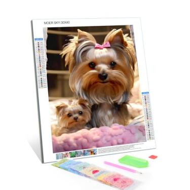 Imagem de MOER SKY Kits de pintura de diamante Yorkshire Terrier fofo animal cachorro Yorkie Diamond Art para adultos, para decoração de parede de casa, decoração de quarto ou presentes 30 x 40 cm