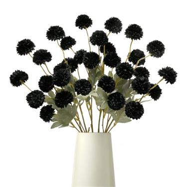 Imagem de Kuviklyn Flores artificiais para mães falsas, 6 peças, flores falsas de haste longa para vaso, crisântemos artificiais, caules florais para decoração de casa, chá de bebê, preto