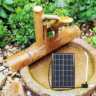 Imagem de Fonte De Água Externa Alimentada Por Energia Solar, Fonte Solar De Bambu Japonês Com Bomba & Painel Solar De 6w & Filtro De Água & Tubo De Água De 2m, Para Jardim De Quintal, 20''