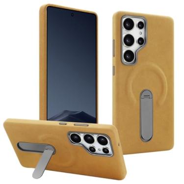 Imagem de Capa magnética de couro com suporte giratório 360 para Samsung S24 S25 Ultra, capa de carregamento sem fio (para Galaxy S24 Ultra/marrom claro)