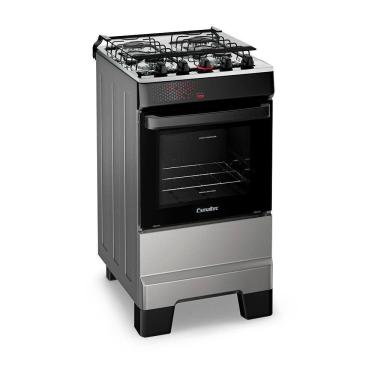 Imagem de Fogão A Gás Mesa Inox Tampa De Vidro Forno 50L Esmaltec Ideal Top Inox 4 Bocas Bivolt