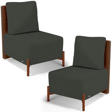 Imagem de Kit 02 Poltronas Decorativa Sala Estar Living Hungria L02 Couríssimo Marrom Linho Verde Musgo - Lyam