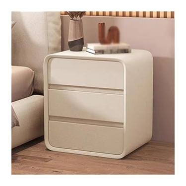 Imagem de Mesa de cabeceira toda de madeira maciça, três gavetas, mesa de cabeceira simples, bordas arredondadas, alça oculta, móveis de cabeceira, moldura de madeira maciça, mesa de cabeceira de microfibra em