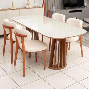 Imagem de Mesa de Jantar 1,80m Retangular com Tampo de Vidro e 4 Cadeiras em Mad