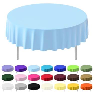 Imagem de CC-SLZP Pacote com 12 toalhas de mesa de plástico premium, 213 cm, descartáveis, redondas, à prova de vazamento, para festas, piquenique, acampamento, aniversário, remoção de ervas daninhas (azul