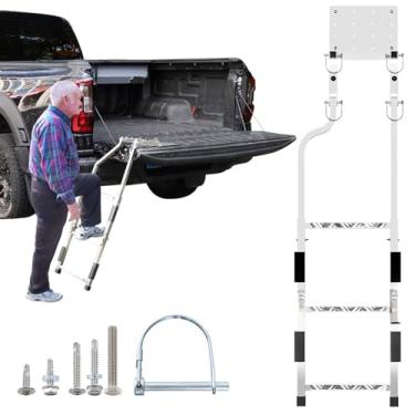 Imagem de Escada de porta traseira para caminhonetes de aço inoxidável, degraus de porta traseira fácil de instalar para idosos, escada de cama de caminhão com degraus antiderrapantes, sem ruído, acessórios de