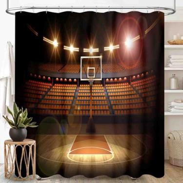 Imagem de Cortina de chuveiro esportiva de basquete, basquete infantil esporte estádio campo meninos adolescentes homens jogo arte impressão blackout conjunto de cortina de chuveiro com ganchos, 183 cm x 183 cm