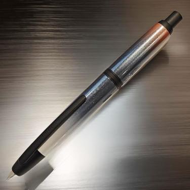 Imagem de Caneta tinteiro JH10 Press com ponta fina com bolsa de veludo, caneta de tinta de caligrafia retrátil com escrita conversor (gradiente azul escuro orrange clipe preto)