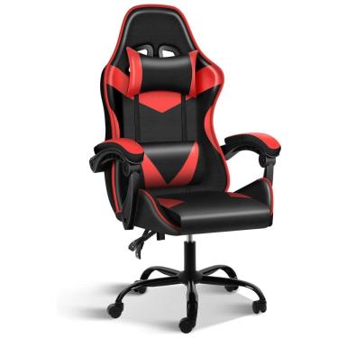 Imagem de Cadeira Gamer Reclinável e Giratória com Apoio Lombar e Cabeça, YSSOA Ergonomic Office Gaming Chair, Vermelho