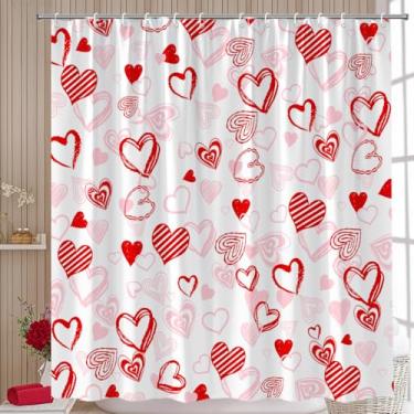 Imagem de UEAUUN Cortina de chuveiro vermelha doce amor coração feliz romântico simples decoração de banheiro meninas (178 cm L x 180 cm C)
