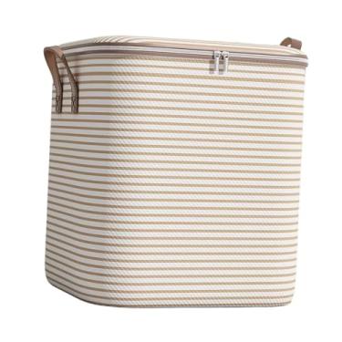 Imagem de Generic Saco de armazenamento de roupas, caixa de armazenamento com tampa, alças grandes reforçadas, bolsa de mudança para embalar dormitórios, roupas, Listra Bege