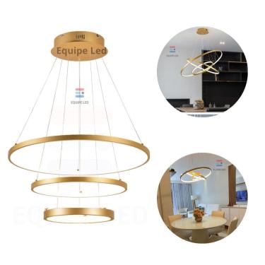 Imagem de Lustre Arcos Elegante Com 3 Anéis Led 60Cm Pé Direito Duplo