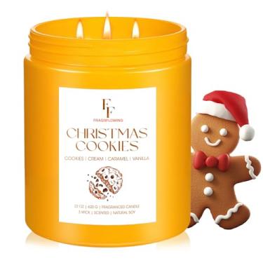 Imagem de Vela de Natal grande, perfumada com bolachas de Natal, 3 pavios 623 g, vela perfumada de longa duração, cera de soja natural, aromaterapia para casa, presente de Natal para mulheres e homens