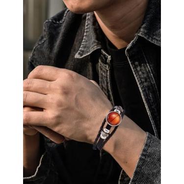 Imagem de 1 pulseira moderna com tema esportivo, pulseiras de couro de vaca para mulheres, diâmetro interno: 8-12,5 cm (3-1/8-4-7/20.3 cm), Medium, Couro, Sem Pedra Preciosa